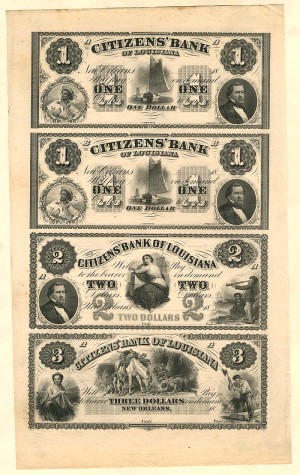 Citizen's Bank of Louisiana - Uncut Obsolete Sheet - Broken Bank Notes